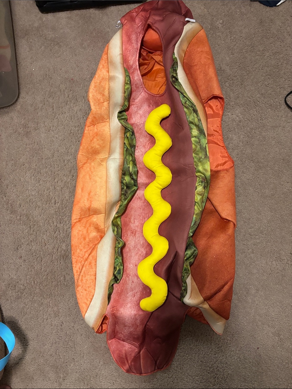 Adult Hot Dog Costume with Yellow Mustard